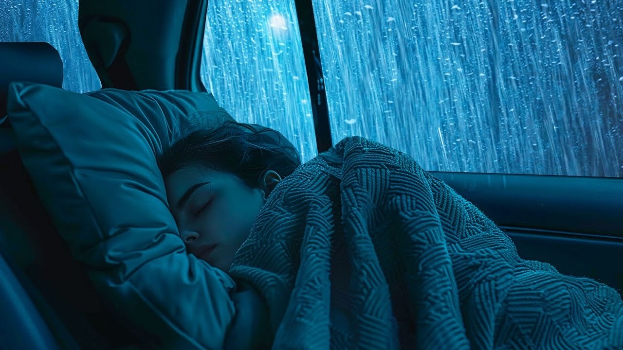 Sleep Soundly in 3 Minutes with Heavy Rain & Thunder Pouring on Rickety Car at Night