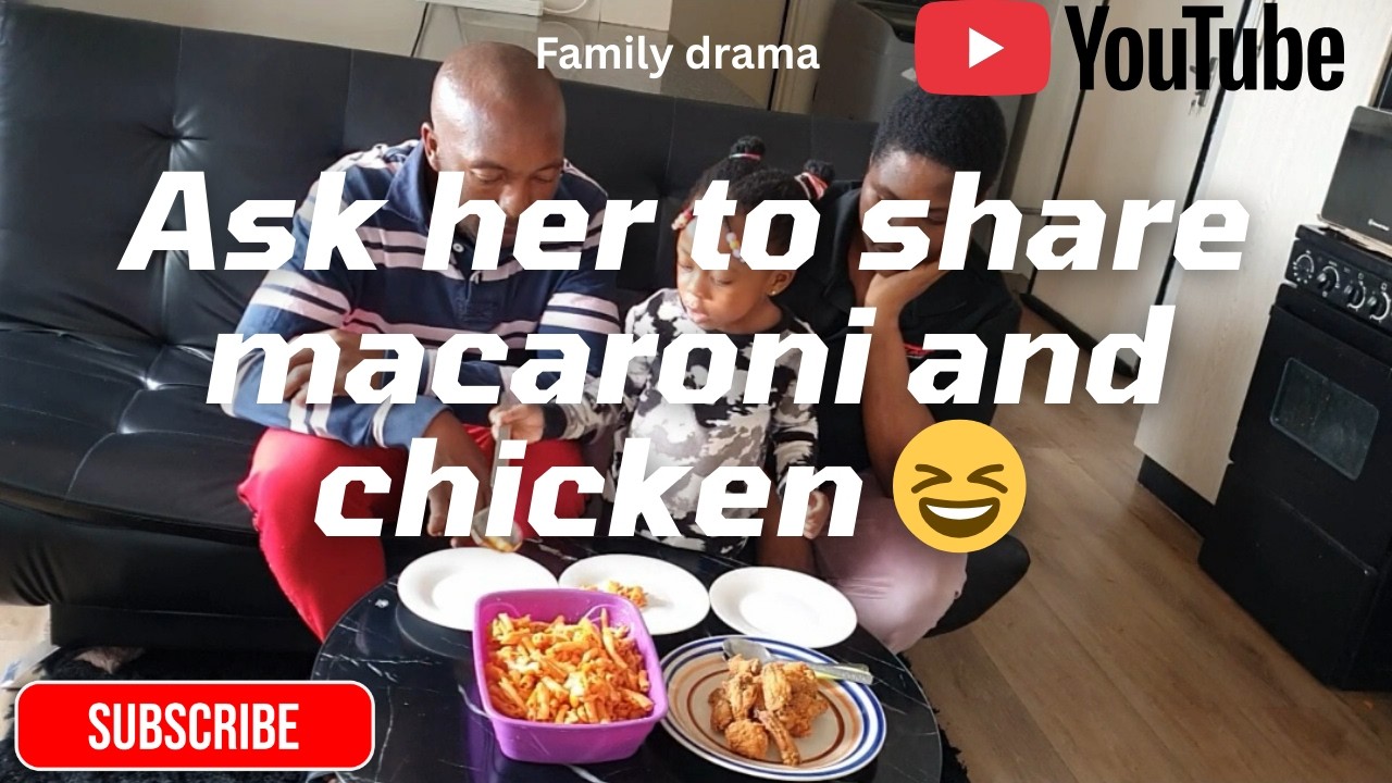She was asked to share macaroni and chicken between daddy, mummy and herself 😆 #funny #funnyfamily