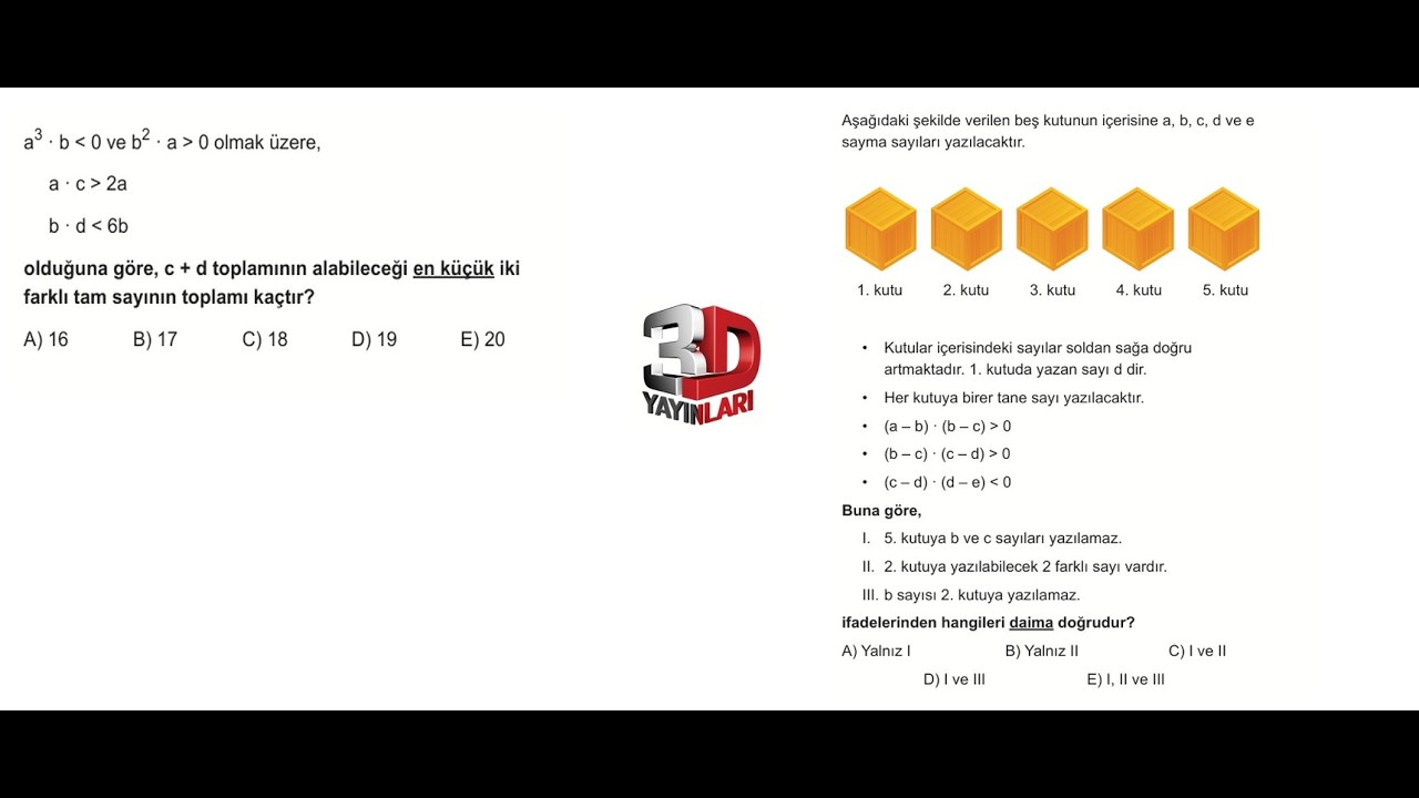ÖĞRETİCİ EŞİTSİZLİK SORULARI 3D YAYINLARI