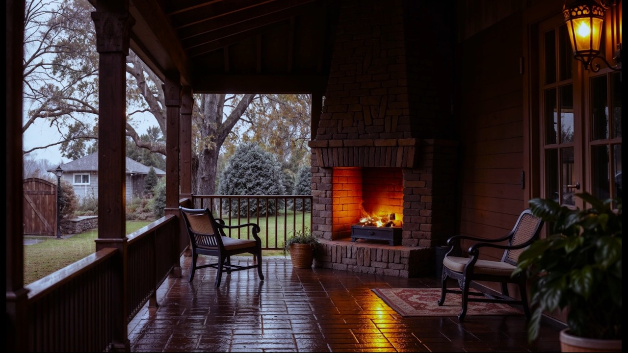 🌧️ Lluvia en el Porche + Piano Interior & Chimenea 🔥 | Cozy Porch Rain & Fireplace with Indoor Piano