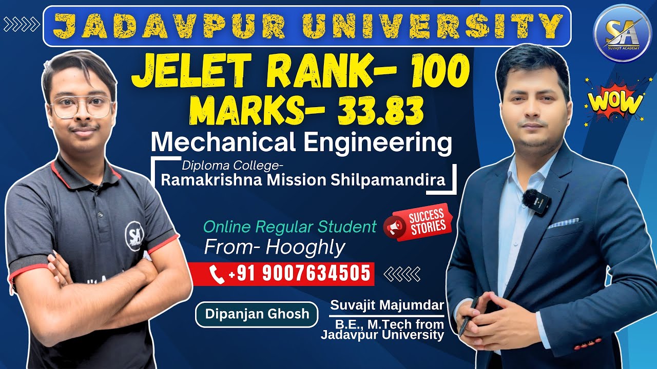 JELET 2024 Exam Rank 100 | Jadavpur University | Department ME | Dipanjan Ghosh Regular Student