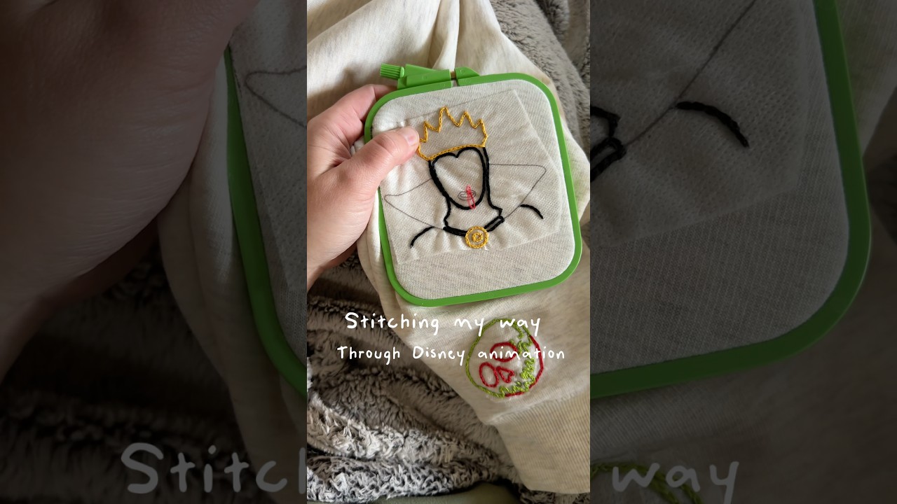 The evil queen is console the! #embroidery #handembroidery #disney #embroiderytutorial #embroidered