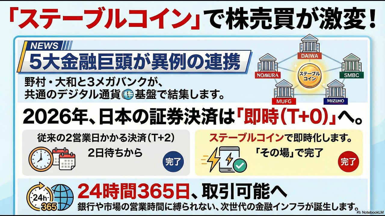 ステーブルコインで株売買が即時決済に。メガバンクと大手証券、ステーブルコインを用いた株売買の実証実験を開始