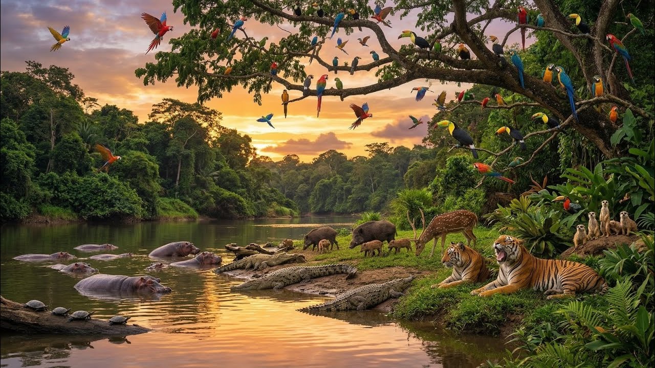 Relaxing Walk in the Amazon: Golden Hour Monkeys in the Canopy | 4K Nature Video