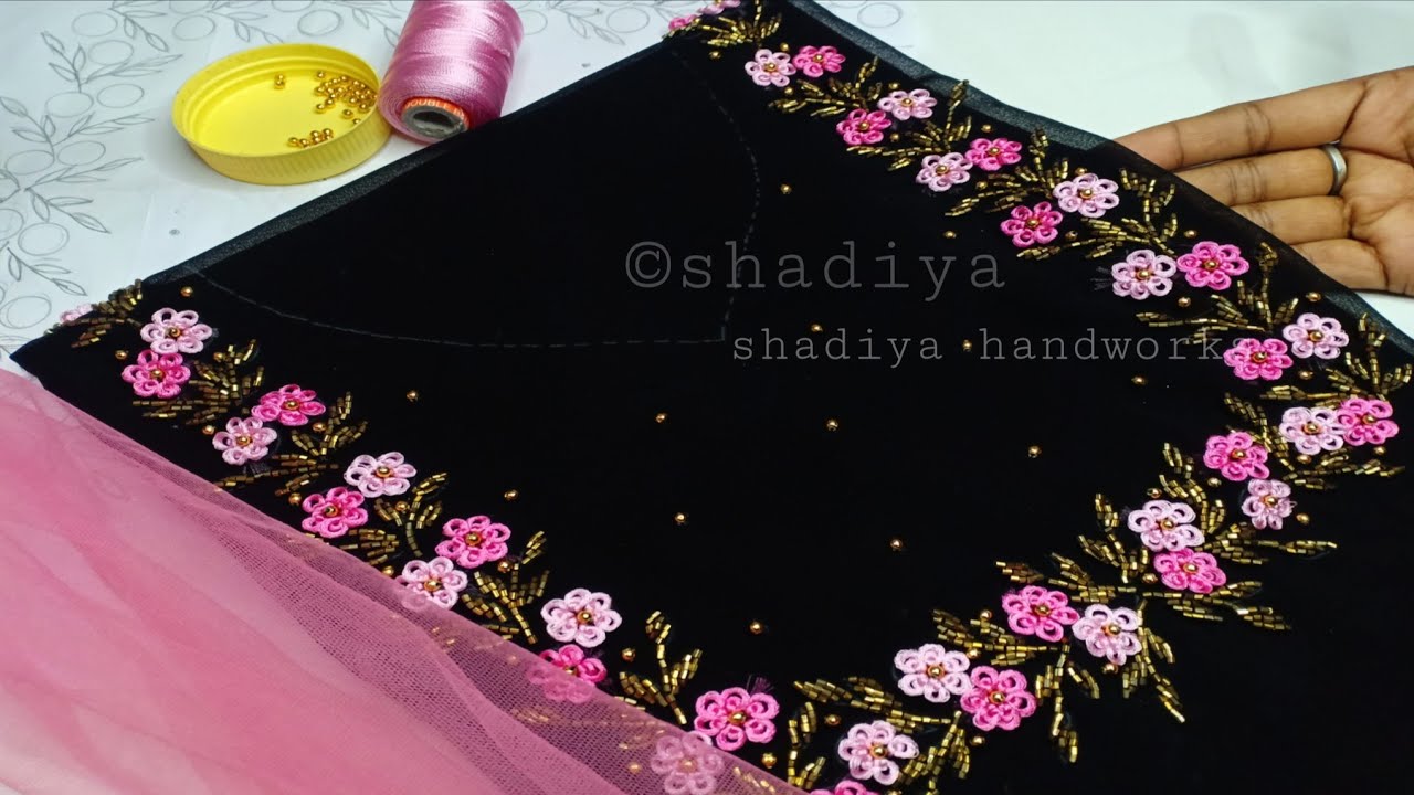 hand embroidery ring knot flower neck design for kurti salwar|simple unique embroidery neck