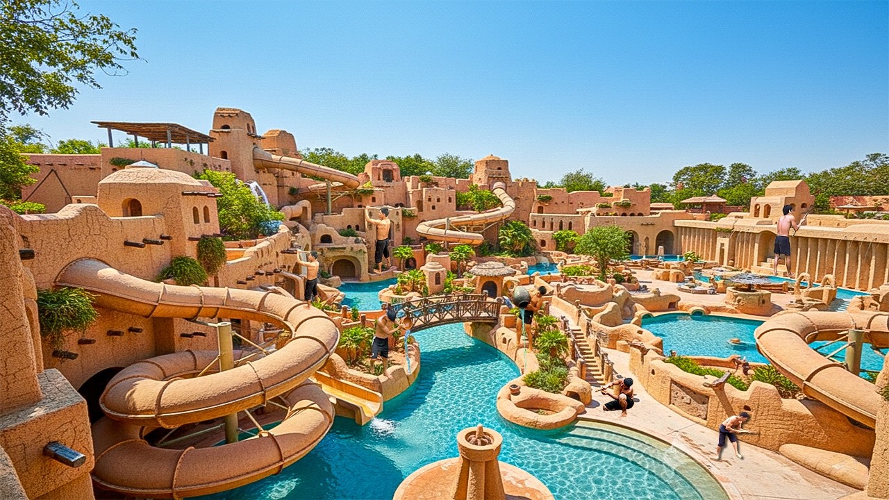 180 Days Building Clay Water Park with Curved Slide Systems & Multi-Level Pools Using Primitive Tool