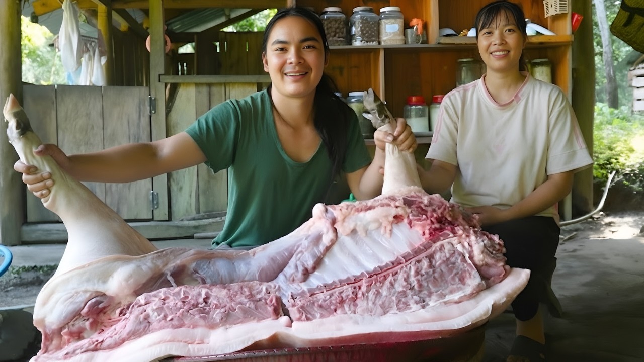 Meat preparation, making smoked meat - Cooking chicken stew, harvesting pomelos, a peaceful life