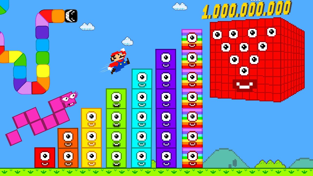 ALL Number Snake vs the Giant Biggest & Tallest Maze Mayhem in Super Mario bros | GM Stories