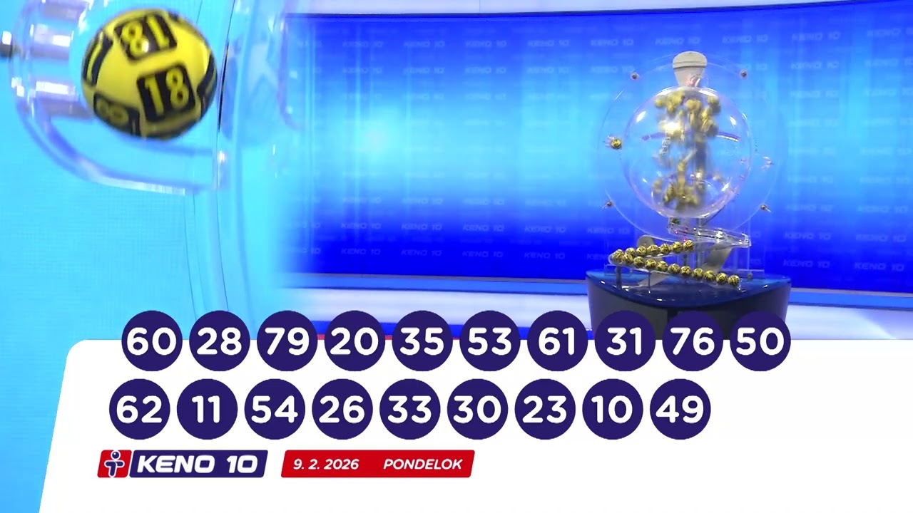 Žrebovanie TIPOS 09. 02. 2026 - KENO 10, EXTRA V&Yacute;PLATA, V&scaron;etko alebo nič