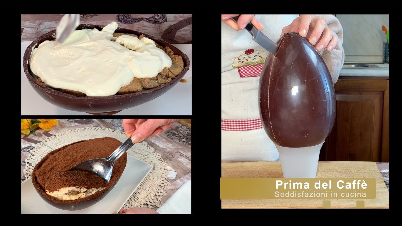 dessert al cucchiaio dentro l'uovo di cioccolato TIRAMISU NELL'UOVO DI PASQUA - Prima del caffè