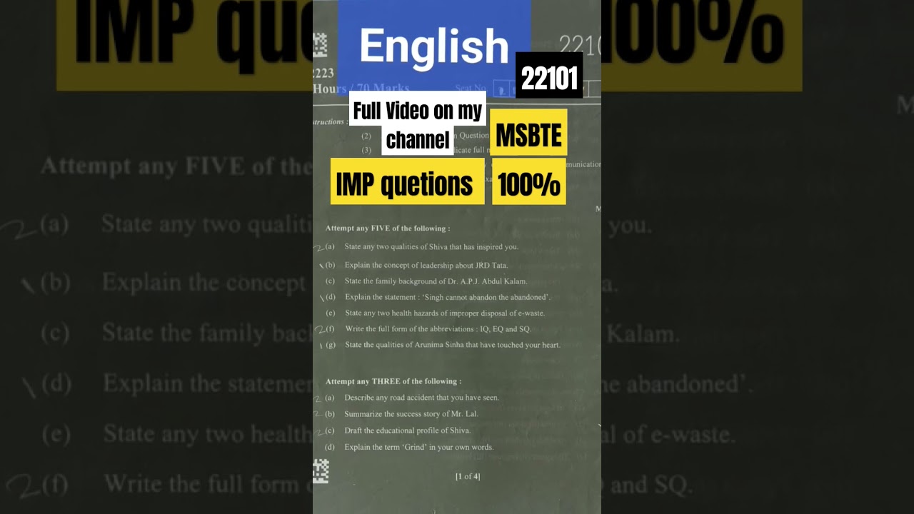 diploma 1st year English (22101) question paper 2022-23