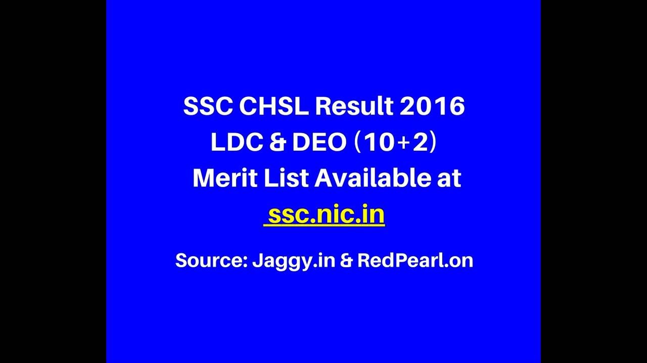 SSC CHSL Result 2015-16 | LDC & DEO (10+2) Merit List | jaggy.in