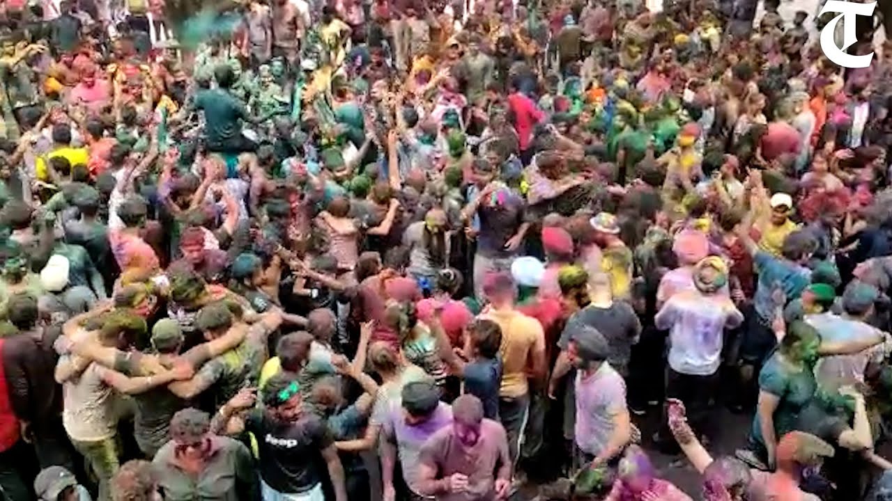 Students of Panjab University celebrate Holi at the Student Centre after a gap of two years