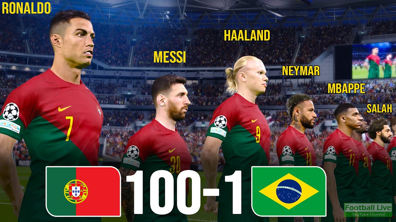 Portugal 100-1 Brazil | Ronaldo, Messi, Neymar, Mbappe, Haaland, Salah, Al Stars played for POR |PES