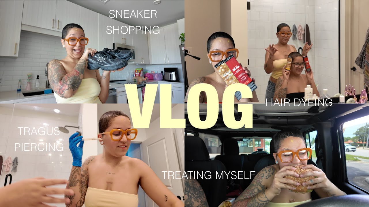 VLOG♡ Sneaker shopping, piercing my tragus at home, dyeing buzzcut copper and more