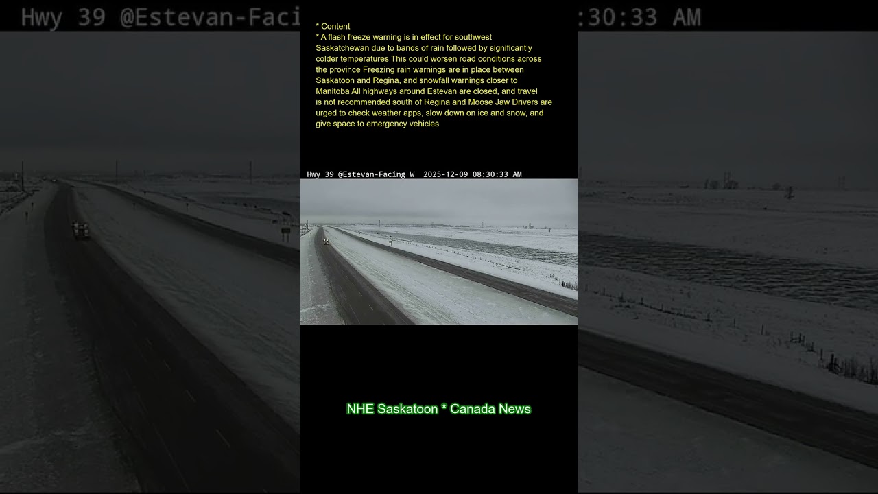 Content: A flash freeze warning is in effect for southwest Saskatchewan due to bands of rain followe