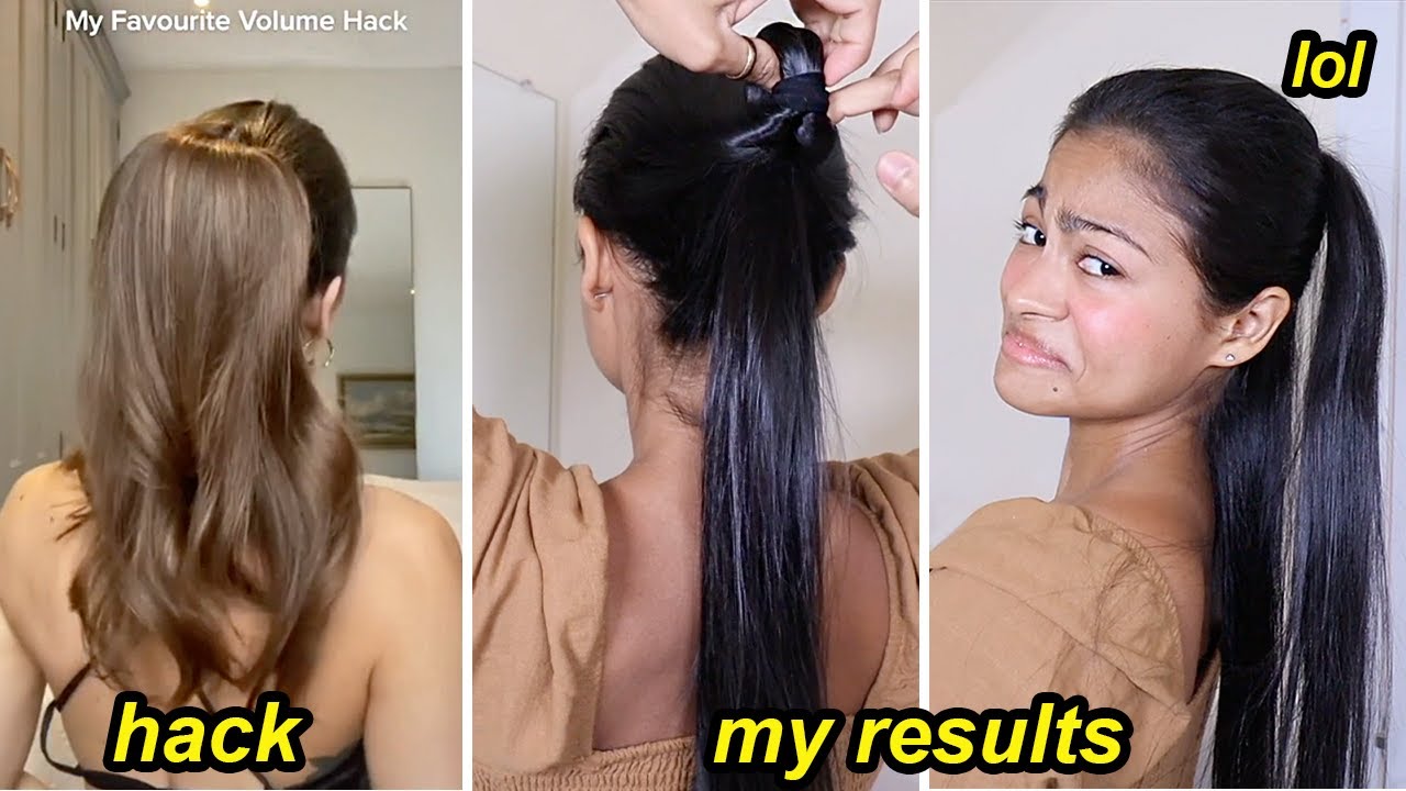 I tested VIRAL HAIRSTYLE HACKS to see if they work! | Volume ponytail, Sock on the hair (lol) & more