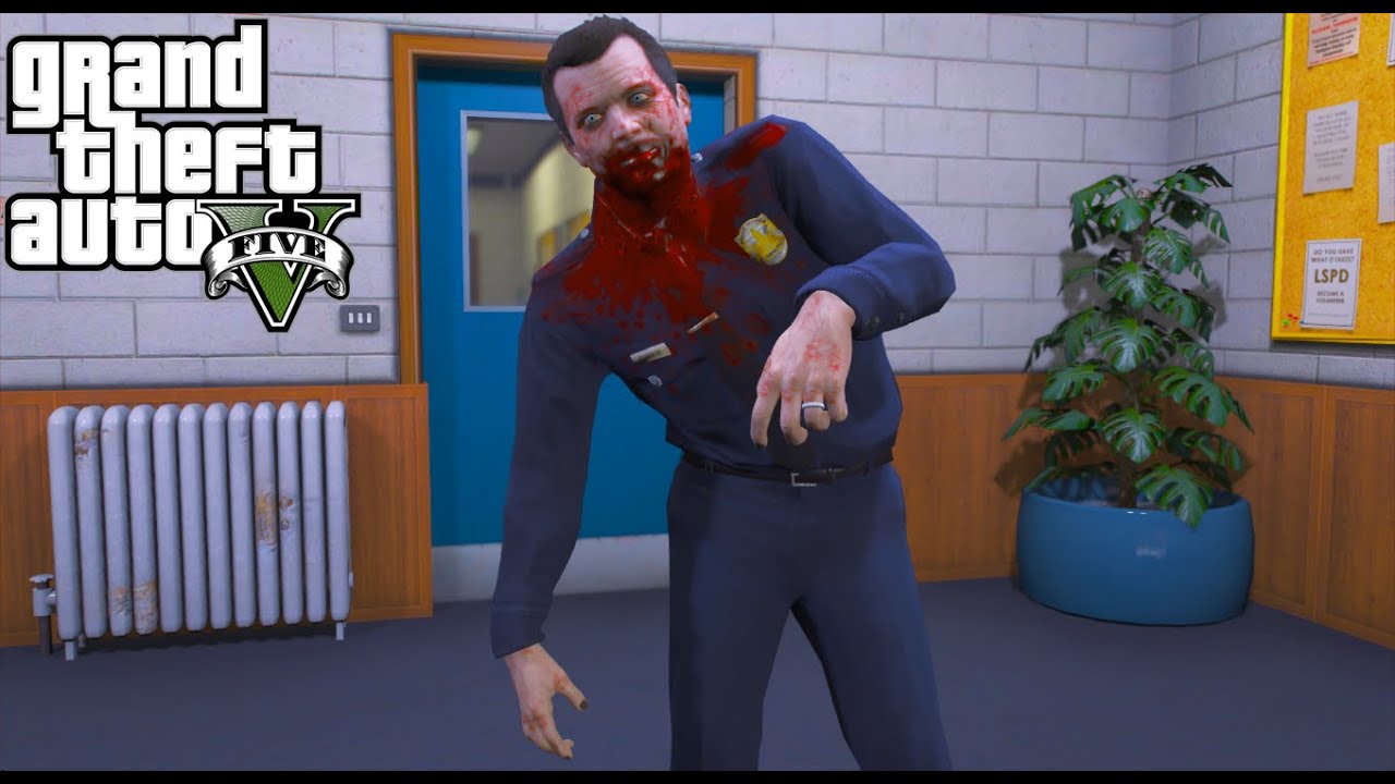 ZOMBIE POLICE MICHAEL ATTACKS THE POLICE STATION! | GTA V ZOMBIE MOD