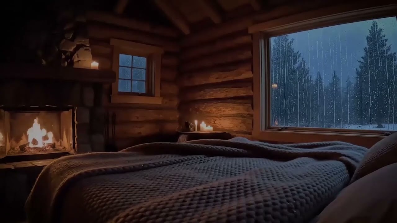 9 HOURS Cozy Cabin Fireplace & Rain Sounds No Ads | Deep Sleep & Relax