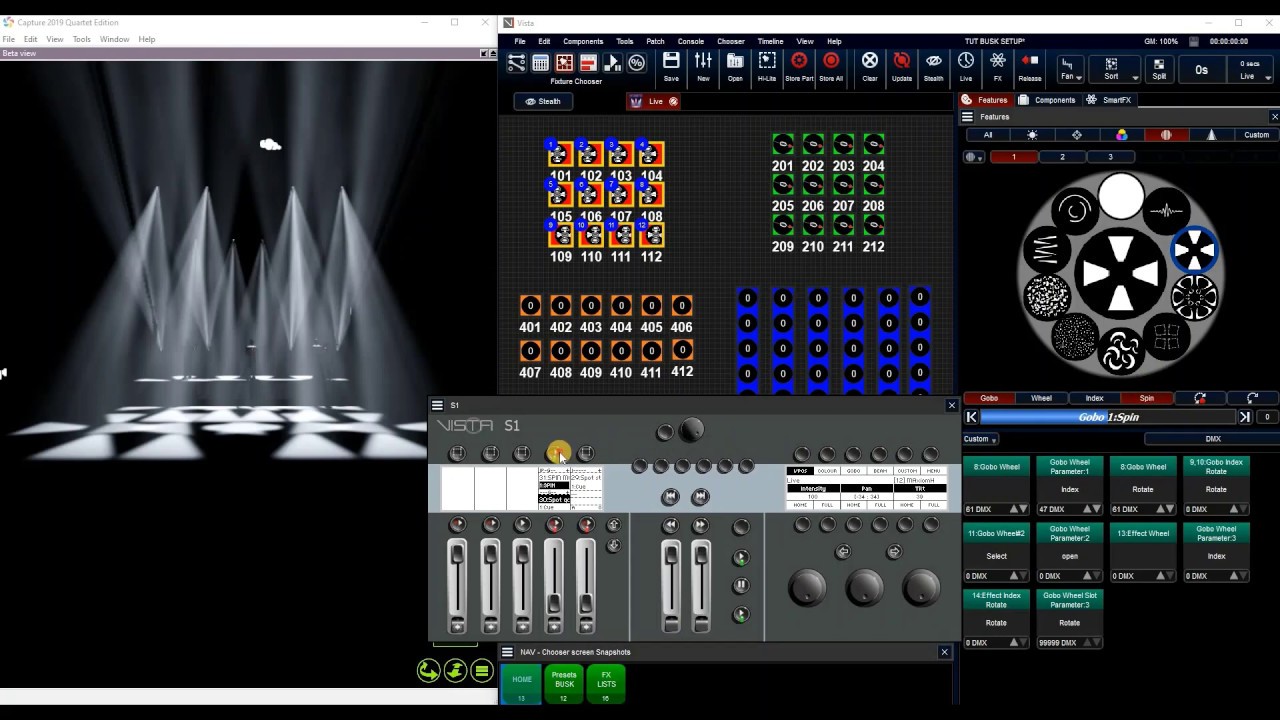 Busking with Vista EXTRAS - Strobe rate and Gobo spin on faders !