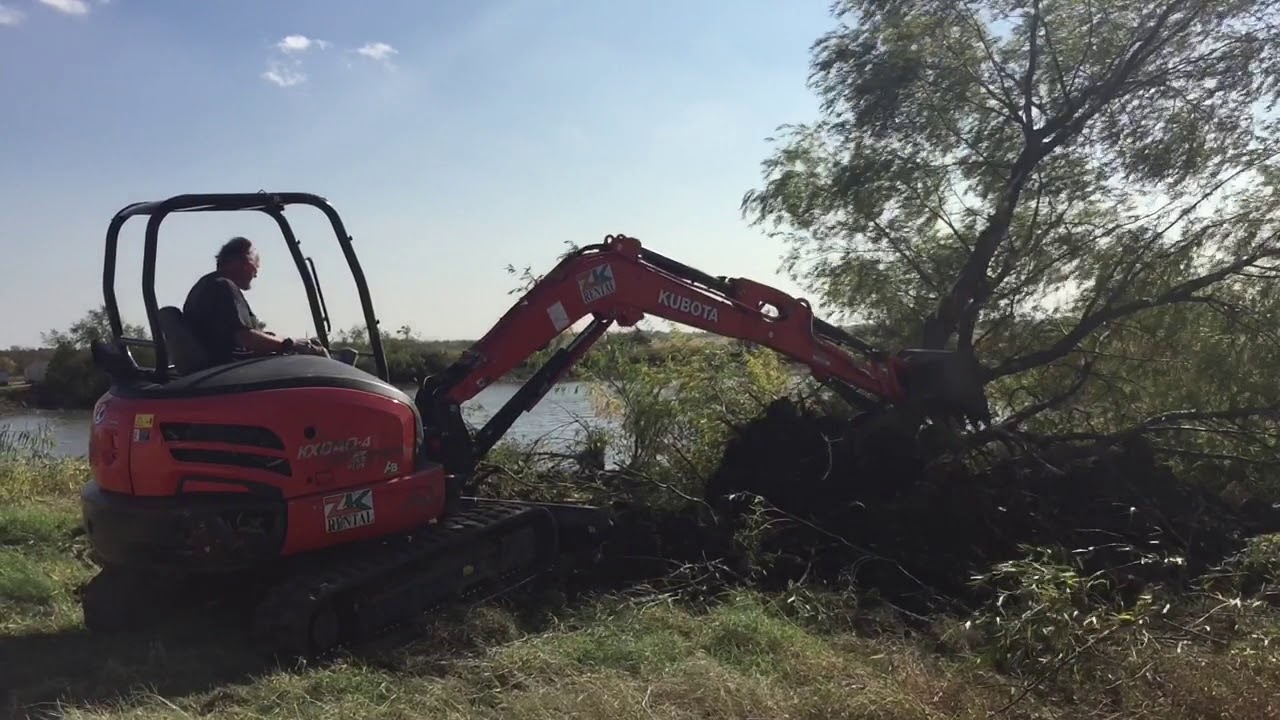 Kubota KX040-4 Excavator Digging Trees | Clearing Pond Dam