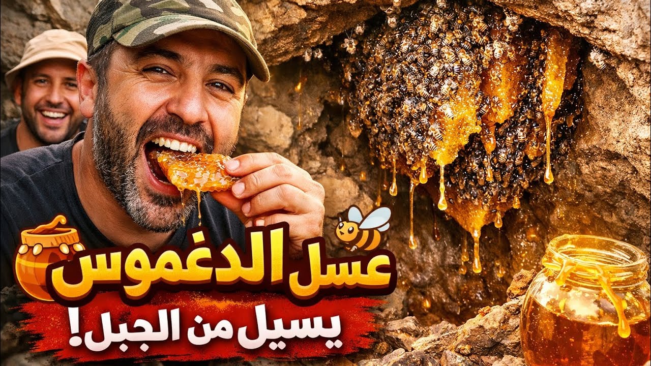 مغامرة في الجبل: اكتشاف خلية نحل وعسل الدغموس الطبيعي يسيل من الجحر 🐝🍯