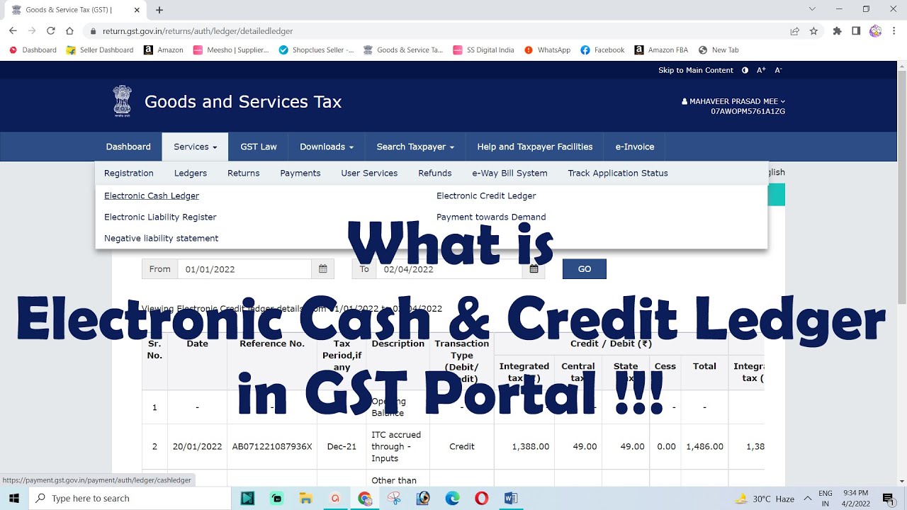What is Electronic Cash Ledger and Electronic Credit Ledger in GST Portal !!!