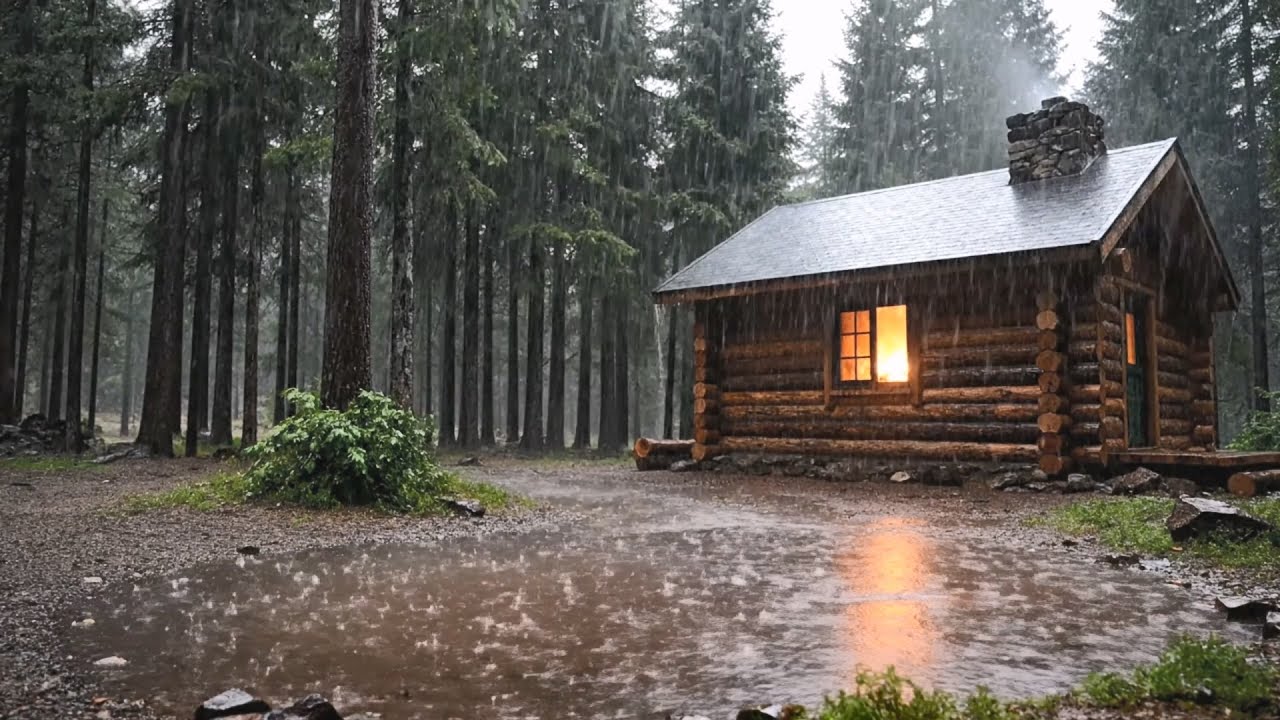Forest Cabin Rain for Deep Sleep | 10 Hours Cozy Storm (Black Screen After 5 Min)