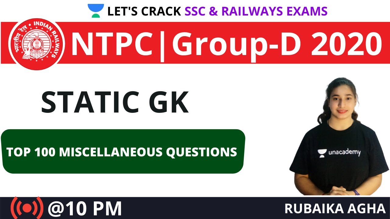 Top 100 Static GK Miscellaneous Questions | Target NTPC & Group-D 2020 |  Rubaika Agha