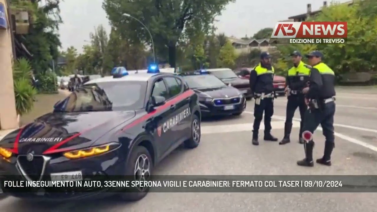 FOLLE INSEGUIMENTO IN AUTO, 33ENNE SPERONA VIGILI E CARABINIERI: FERMATO COL TASER | 09/10/2024
