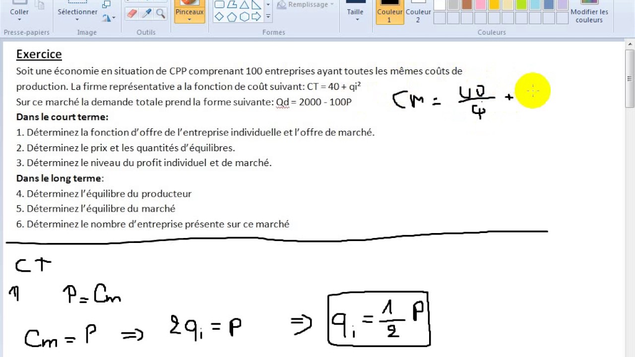 Microéconomie S2  Les marchés partie 4 : Exercice 2 de CPP 