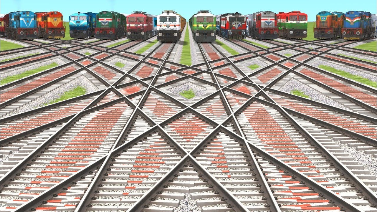 INDIAN RAILWAY FAST RUNNING TRAINS | Train Crossing On Diamond Railroad Tracks | Train Game🔻12 Train