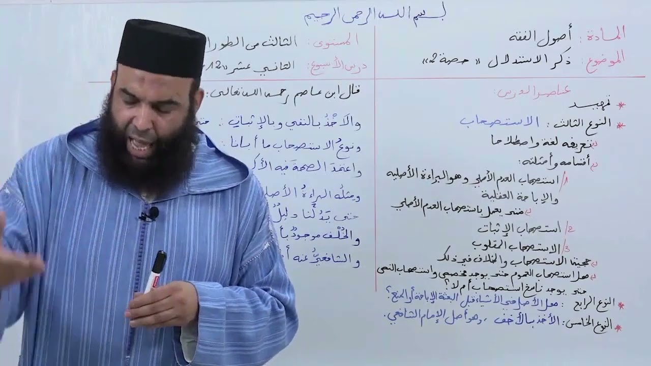 الأسبوع 12 : شرح مرتقى الوصول : ذكر الاستدلال تتمة  / مادة أصول الفقه الثالثة ثانوي عتيق.