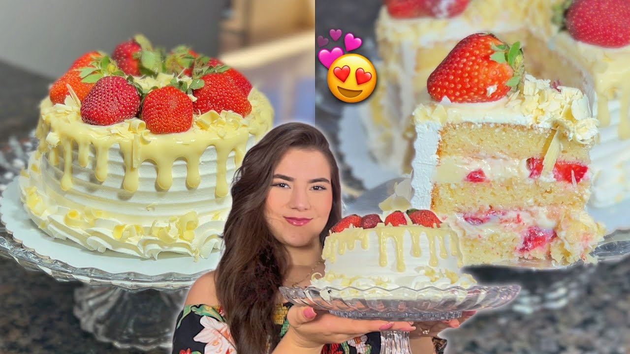 BOLO CONFEITADO DE CHOCOLATE BRANCO COM MORANGO 🍓 BOLO DE ANIVERSÁRIO 🎂
