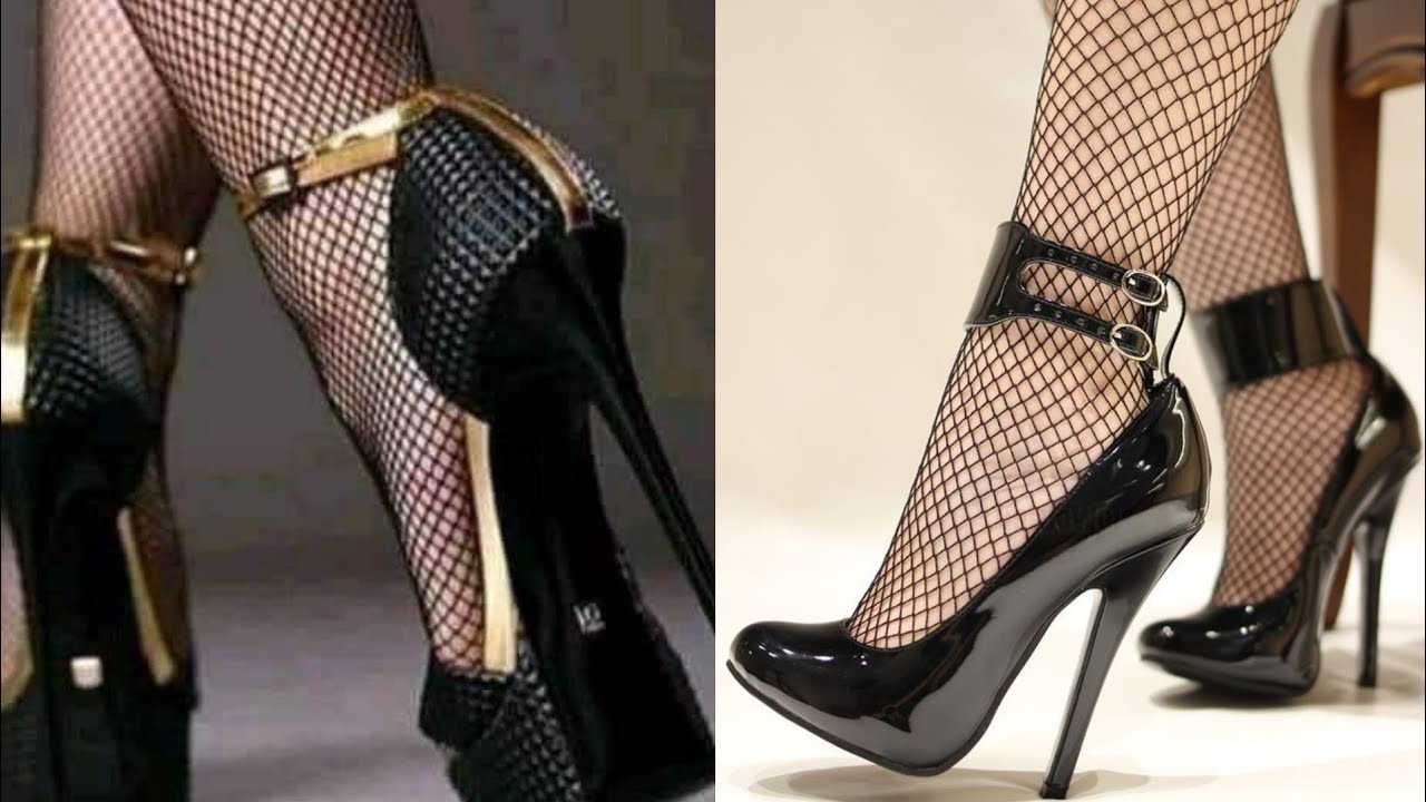 High heel pumps with black fishnet stockings and stilettos heel 2024