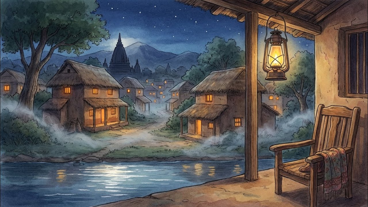The Moment Night Falls in the Village 🌙 | Distant Temple Bell & Heart-Touching Peace | Ghibli Style