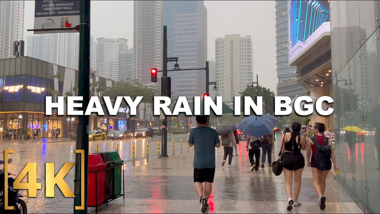 Intense Thunderstorm in BGC! | 1 Hour Heavy Rain Walking Tour | Bonifacio Global City, Philippines