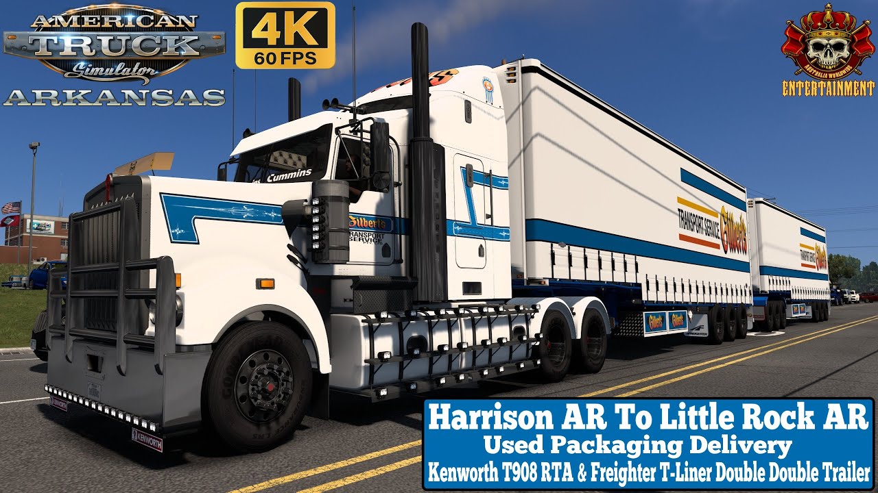 ATS 1.51 4K | Harrison AR To Little Rock AR | Kenworth T908 & Freighter T-Liner Double Dog Trailer