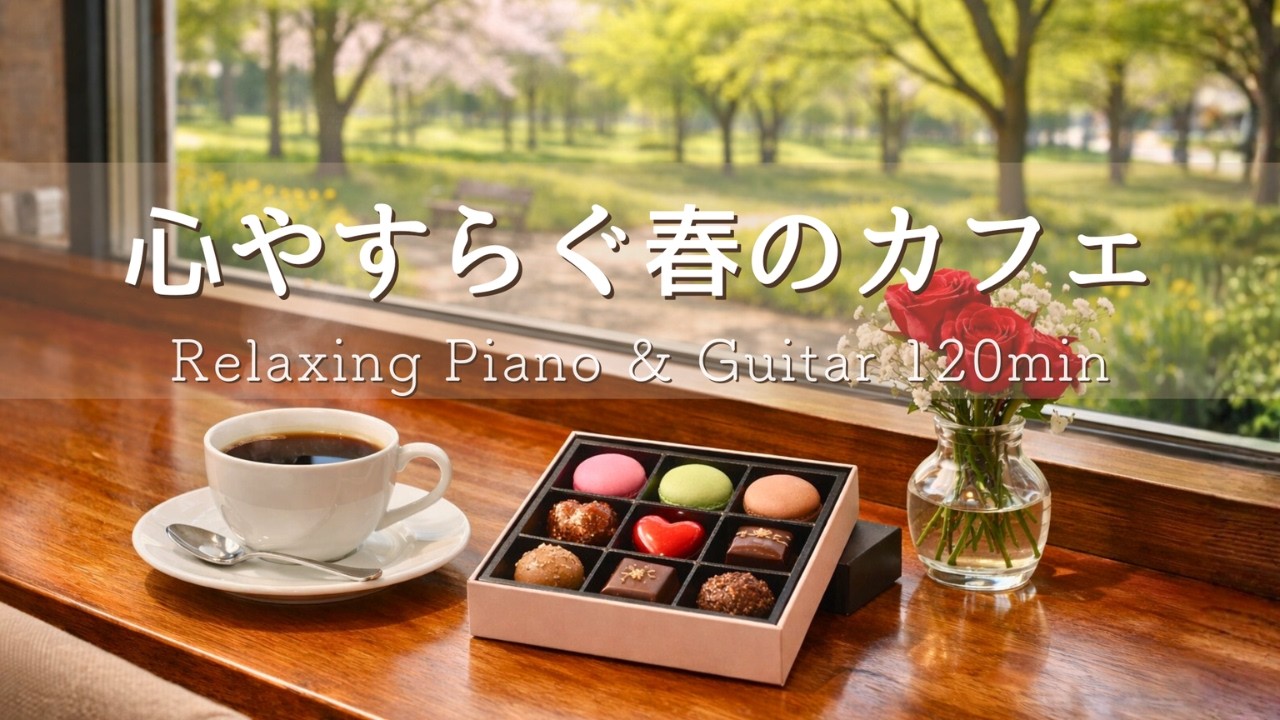 【癒しBGM】春のカフェで心やすらぐ時間🌿 桜咲く窓辺で、心が軽くなるRelaxing Piano & Guitar 120min｜リラックス・読書・勉強・作業用音楽