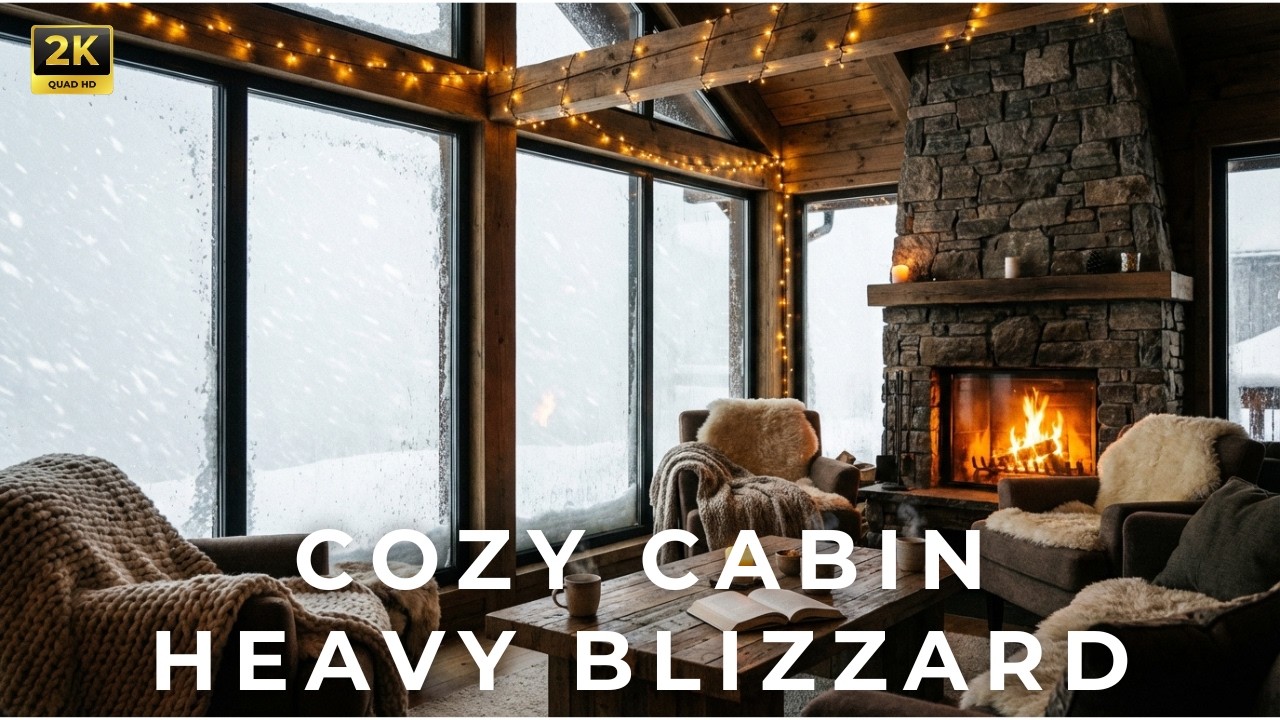 Watching Heavy Snowfall from Warm Cabin 🌨️ The Ultimate Winter Ambience | Fireplace & Wind