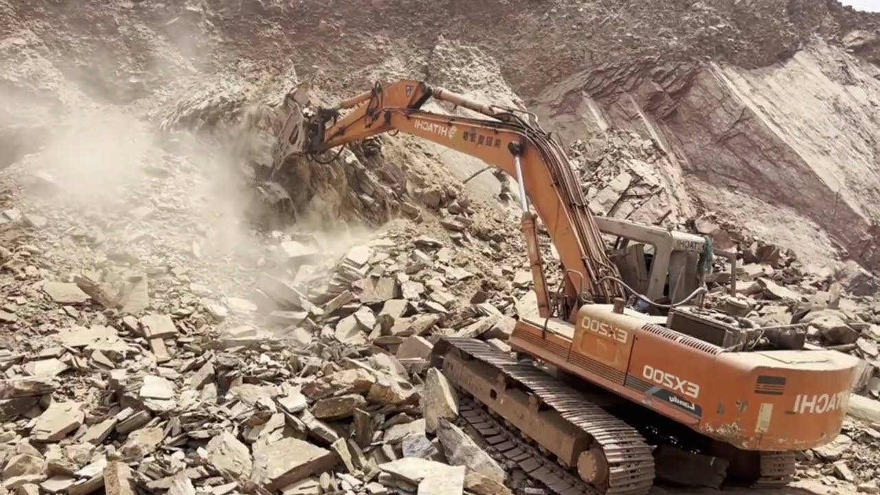 Excavator Working “ Hammering and Drilling “ Skilled Operator Working