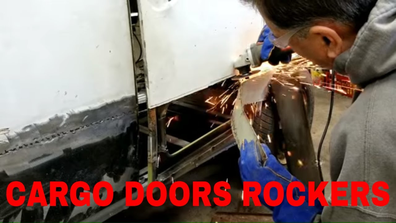 RESTORATION - 67 Rusty VW bus lining up cargo doors and Rockers right side rocker panel