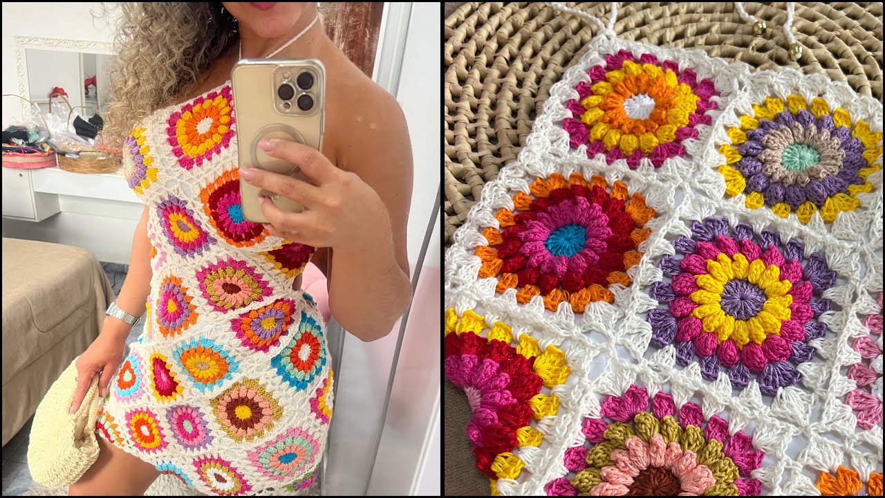 Vestido Square Floral em Crochê