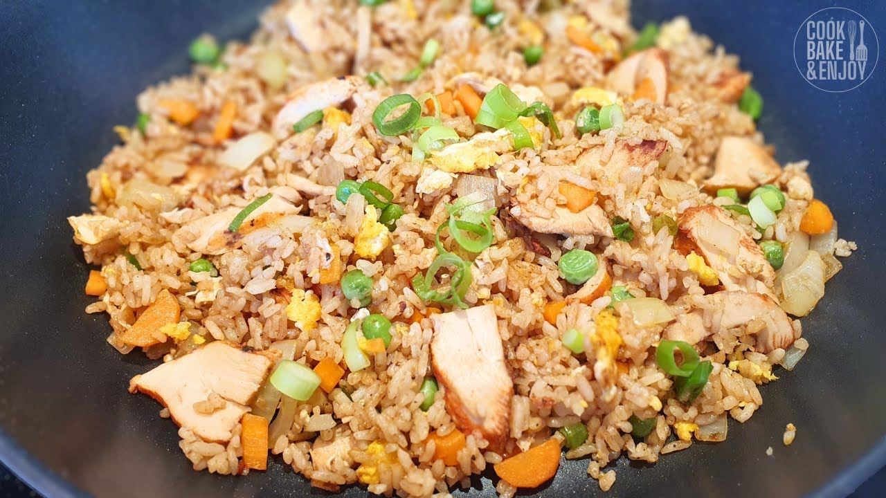 Fried rice made with precooked chicken