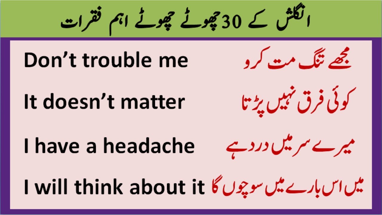 English 30 Short Sentences for Beginners with Urdu Translation | English with Saba