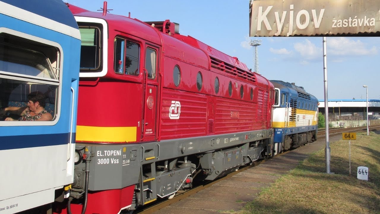 Czech Republic: A pair of CD Class 754 'Goggle' locos at Kyjov zastavka on a Brno to Bojkovice train