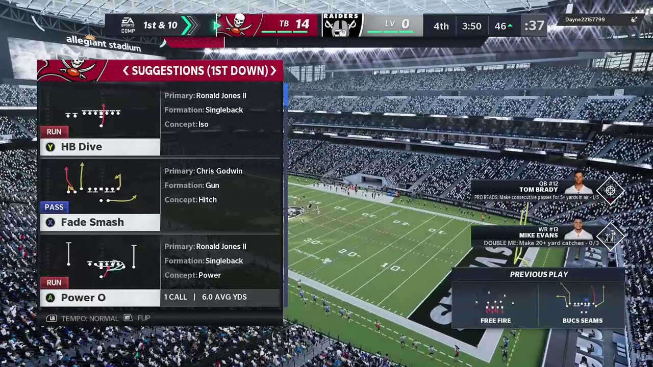 Buccaneers Pass TD, Tom Brady to Mike Evans (Madden 21)
