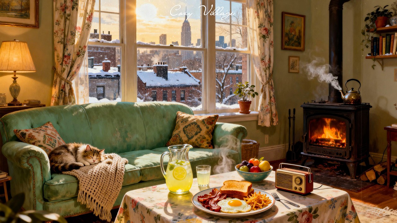vintage oldies playing in another room and it’s sunny in 1950 new york city | cozy jazz ambience