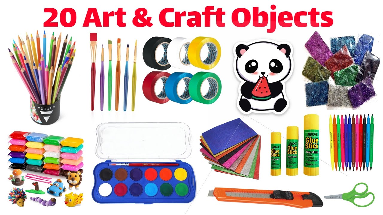 20 Art & Craft Objects Names | Learn Art and Craft Items in English | Kids Creativity Video
