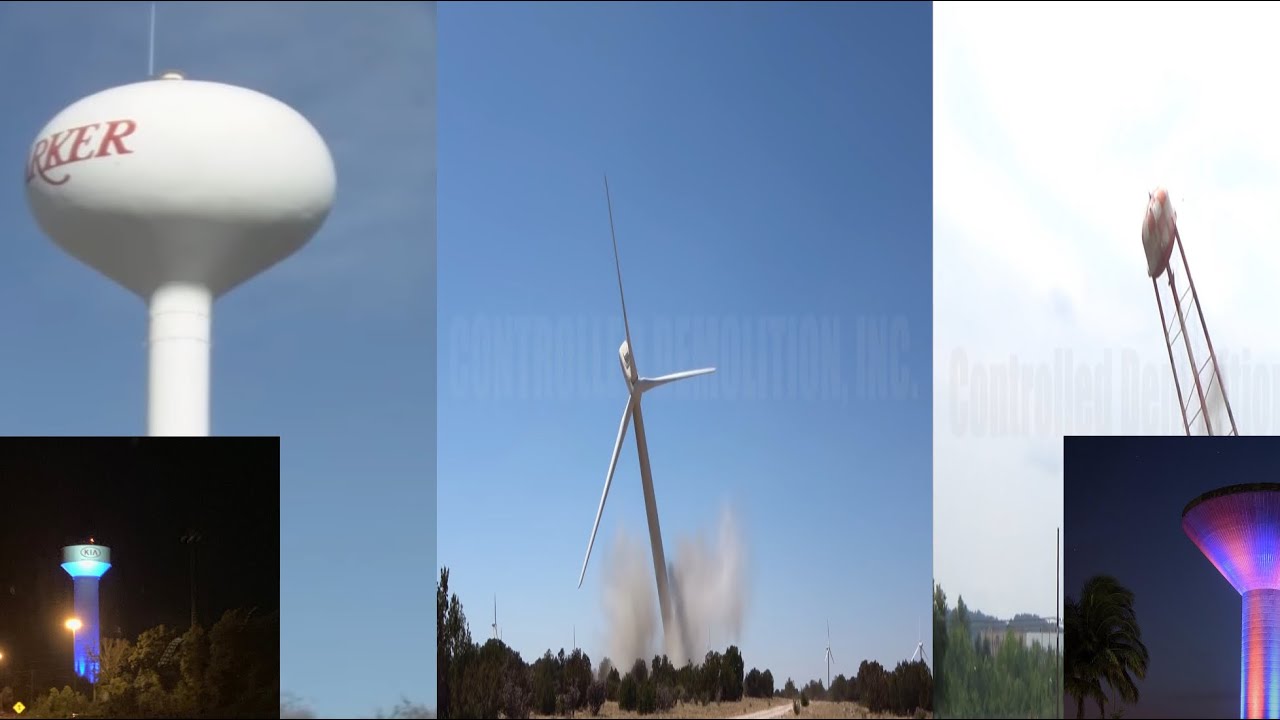 Water towers and wind turbines demolition
